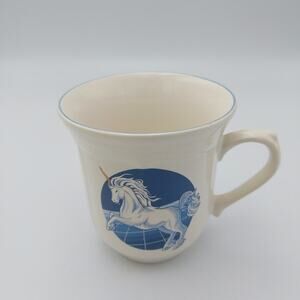 Vintage 80's Blue Unicorns Coffee Cups Tienshan‎ Stoneware Unicorn Horse Mug Cup